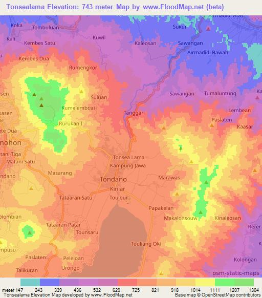 Tonsealama,Indonesia Elevation Map