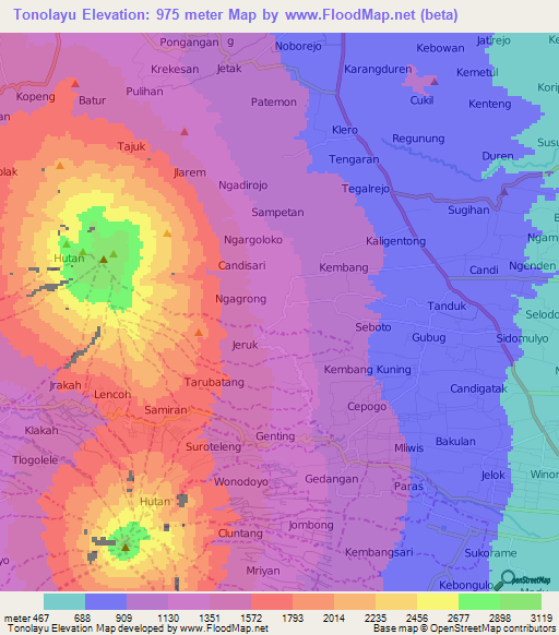 Tonolayu,Indonesia Elevation Map