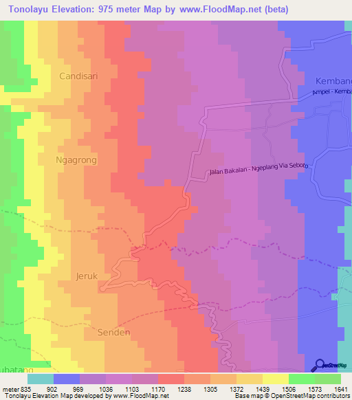 Tonolayu,Indonesia Elevation Map