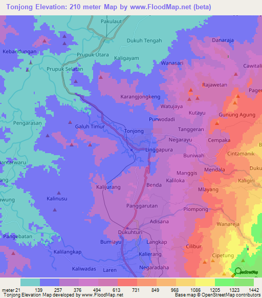Tonjong,Indonesia Elevation Map