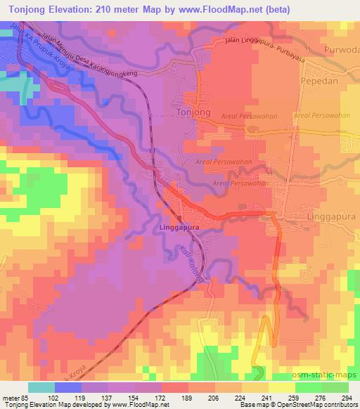 Tonjong,Indonesia Elevation Map