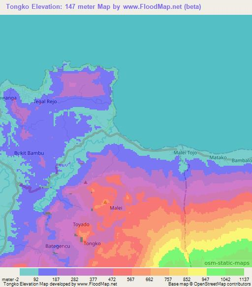 Tongko,Indonesia Elevation Map