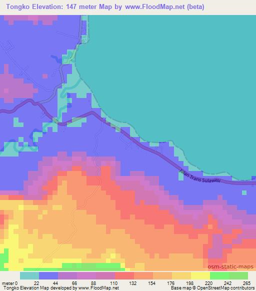 Tongko,Indonesia Elevation Map