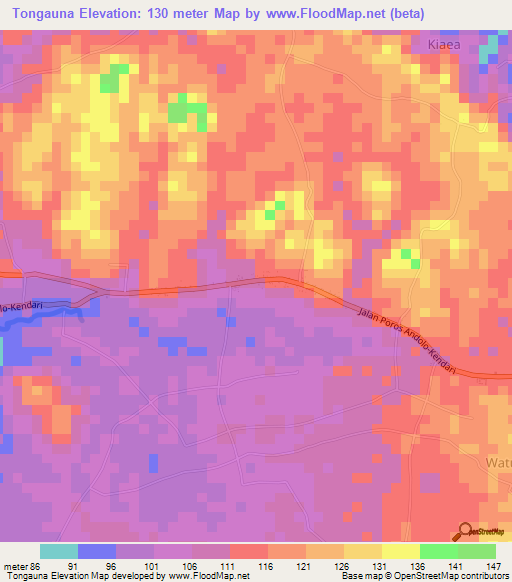 Tongauna,Indonesia Elevation Map