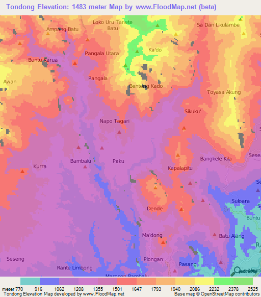 Tondong,Indonesia Elevation Map