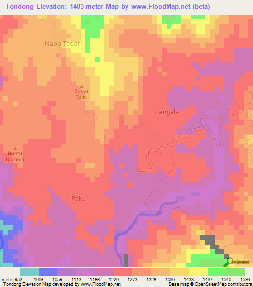 Tondong,Indonesia Elevation Map