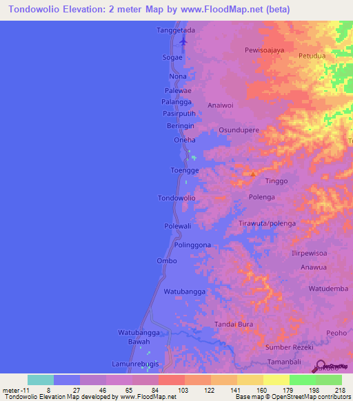 Tondowolio,Indonesia Elevation Map