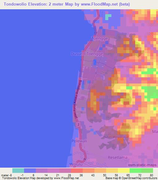 Tondowolio,Indonesia Elevation Map