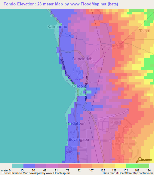 Tondo,Indonesia Elevation Map