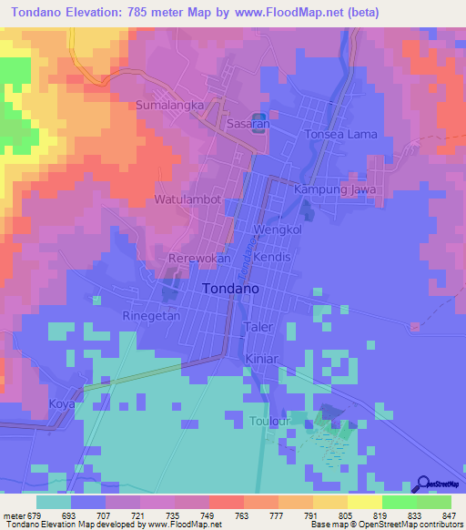 Tondano,Indonesia Elevation Map