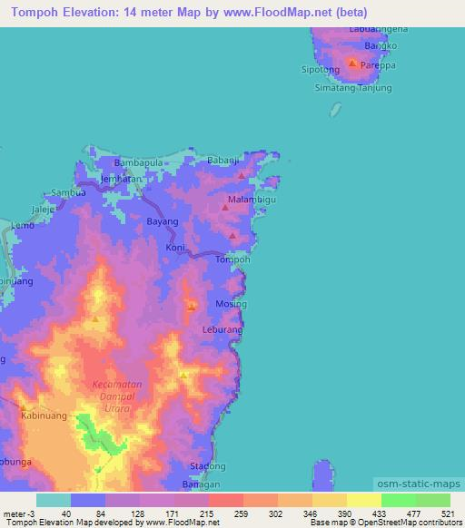 Tompoh,Indonesia Elevation Map