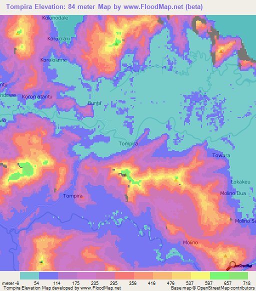 Tompira,Indonesia Elevation Map