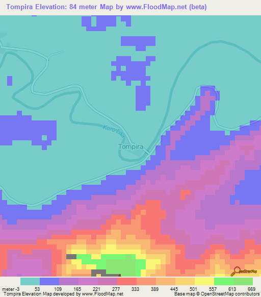 Tompira,Indonesia Elevation Map