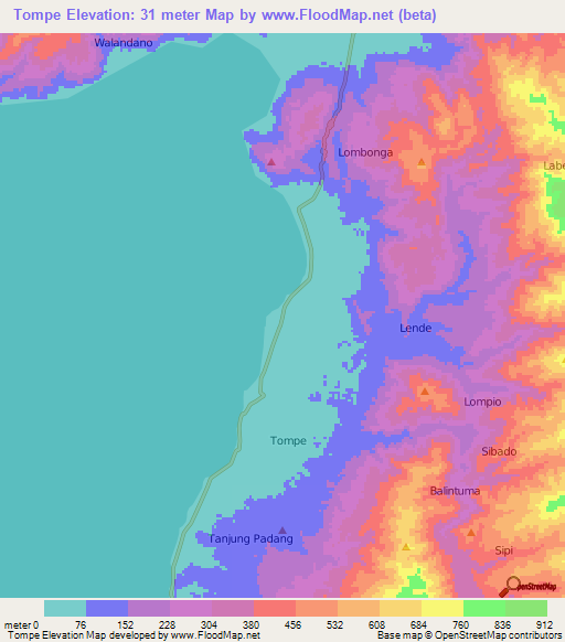 Tompe,Indonesia Elevation Map