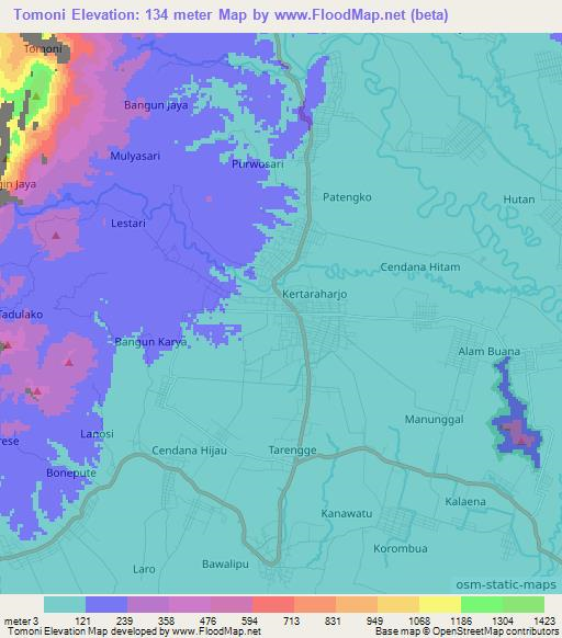 Tomoni,Indonesia Elevation Map