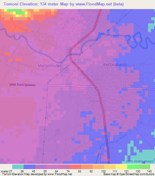 Tomoni,Indonesia Elevation Map