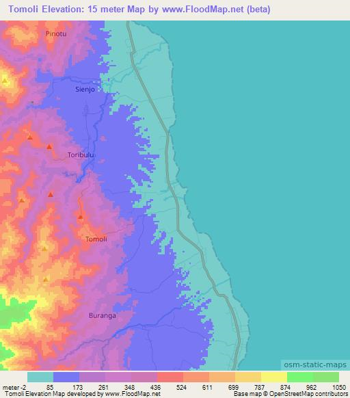 Tomoli,Indonesia Elevation Map