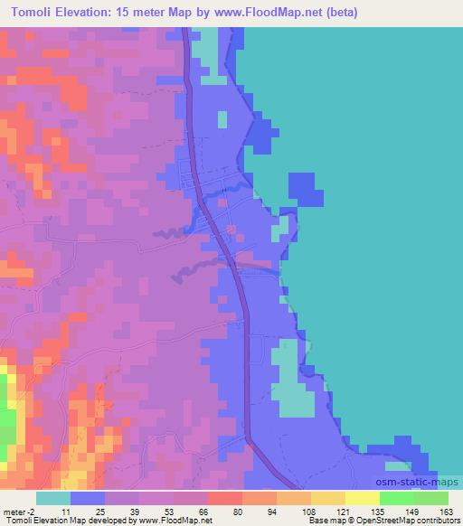 Tomoli,Indonesia Elevation Map