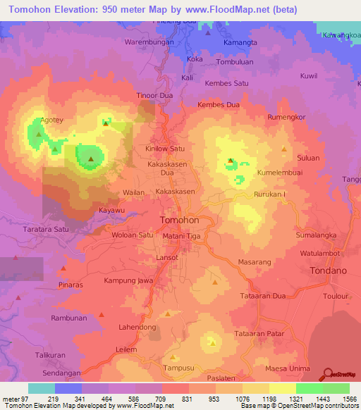 Tomohon,Indonesia Elevation Map