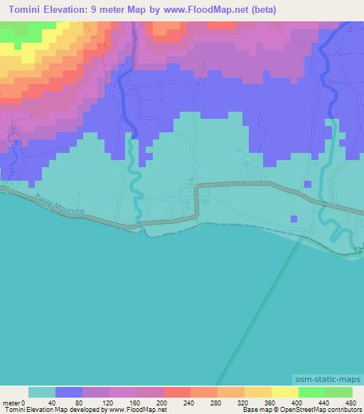 Tomini,Indonesia Elevation Map