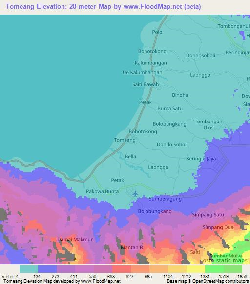 Tomeang,Indonesia Elevation Map