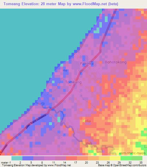 Tomeang,Indonesia Elevation Map