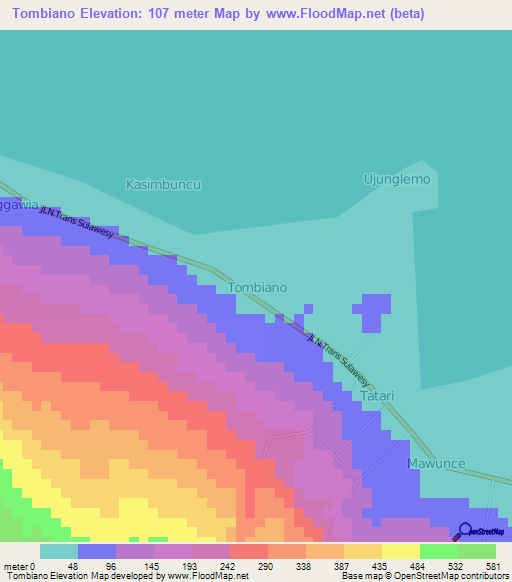 Tombiano,Indonesia Elevation Map