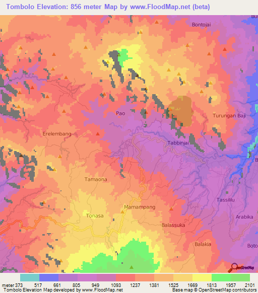 Tombolo,Indonesia Elevation Map