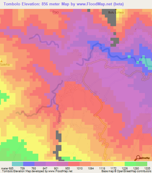 Tombolo,Indonesia Elevation Map