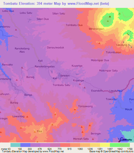 Tombatu,Indonesia Elevation Map