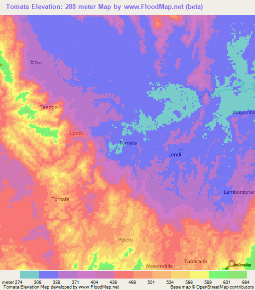 Tomata,Indonesia Elevation Map