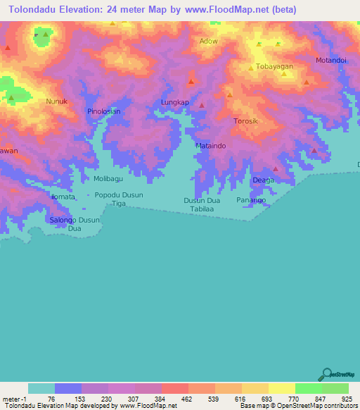 Tolondadu,Indonesia Elevation Map