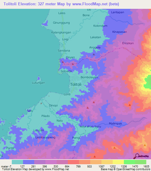 Tolitoli,Indonesia Elevation Map