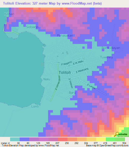 Tolitoli,Indonesia Elevation Map