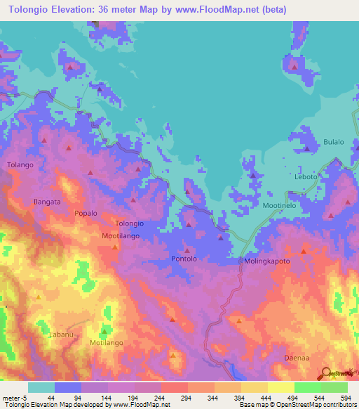 Tolongio,Indonesia Elevation Map