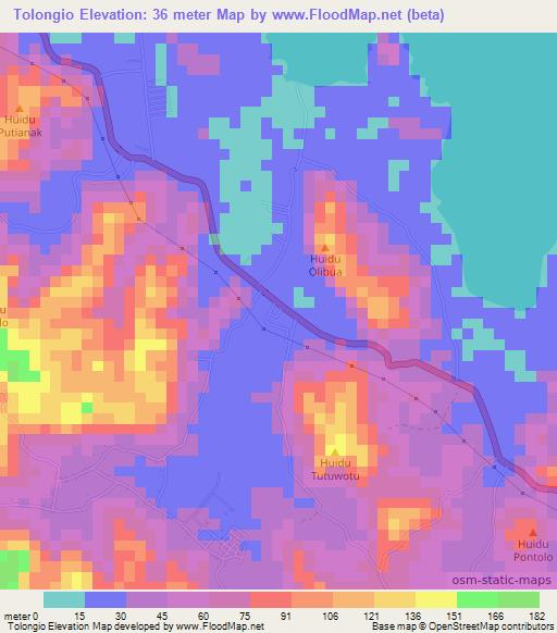 Tolongio,Indonesia Elevation Map