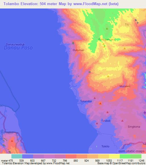 Tolambo,Indonesia Elevation Map