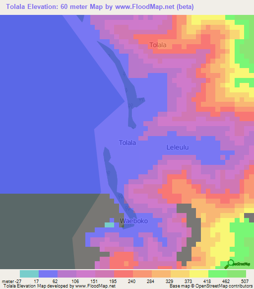 Tolala,Indonesia Elevation Map