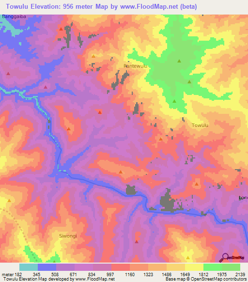 Towulu,Indonesia Elevation Map