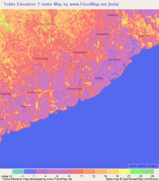 Tokke,Indonesia Elevation Map