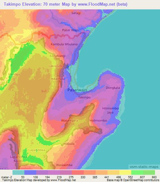 Takimpo,Indonesia Elevation Map