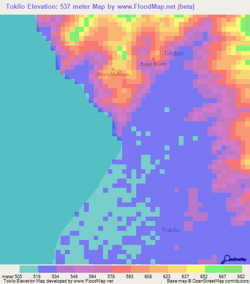 Tokilo,Indonesia Elevation Map