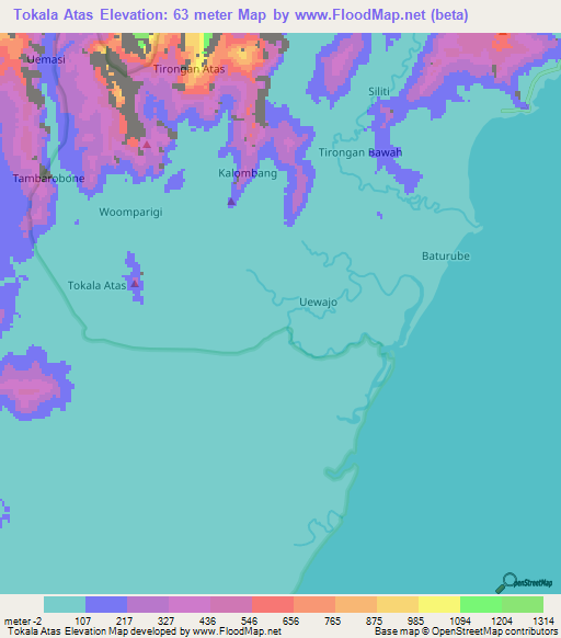 Tokala Atas,Indonesia Elevation Map