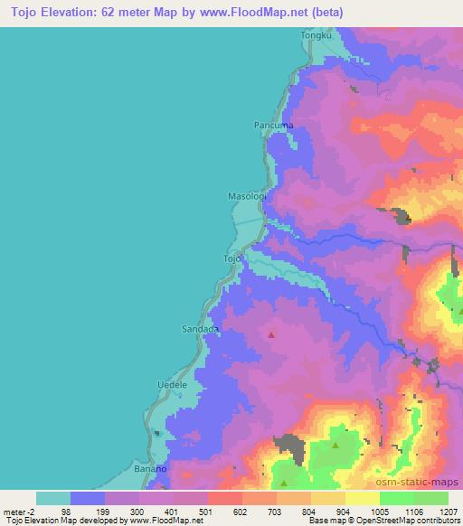 Tojo,Indonesia Elevation Map