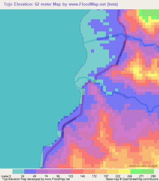 Tojo,Indonesia Elevation Map