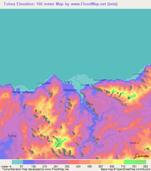 Toima,Indonesia Elevation Map