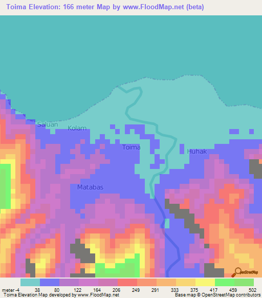 Toima,Indonesia Elevation Map