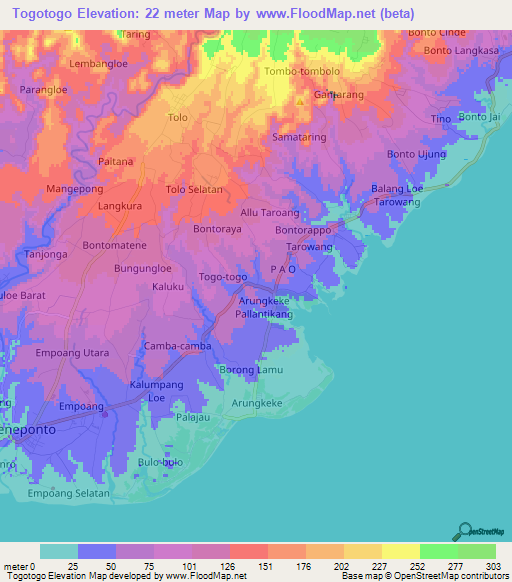 Togotogo,Indonesia Elevation Map