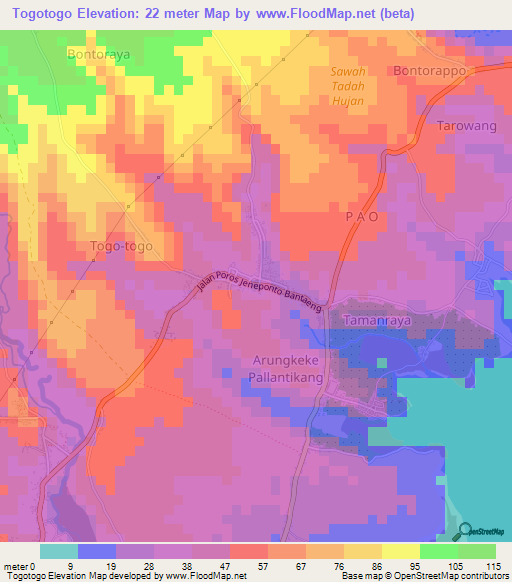 Togotogo,Indonesia Elevation Map