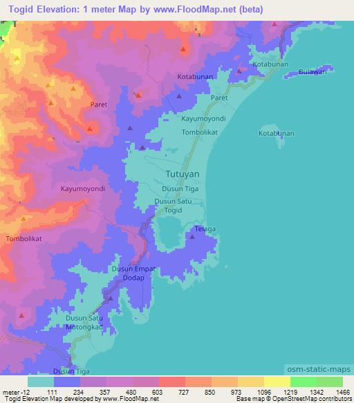 Togid,Indonesia Elevation Map